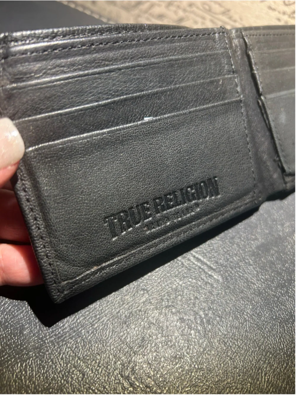 Men's True Religion Black Leather Bifold Wallet One Size